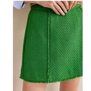 Boden Women's Green Tweed Interest Mini Skirt‎ US 14 UK 18 Fringe Hem R0254 NWT